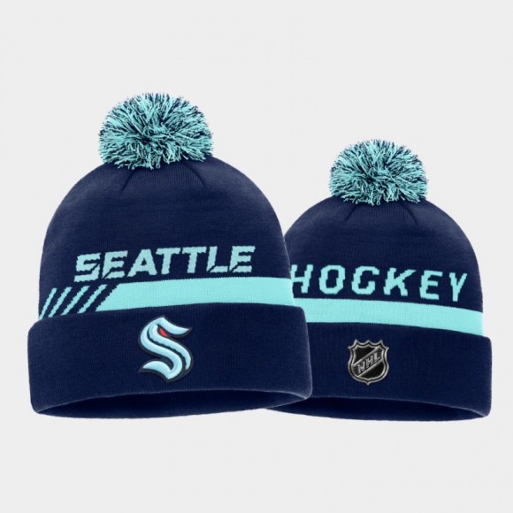 Seattle Kraken Authentic Pro Unisex Cuffed Pom Blue Knit Hat