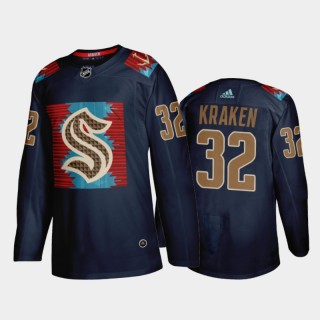 Seattle Kraken Karuk Art-inspired Jersey Blue #32 Indigenous Peoples Night