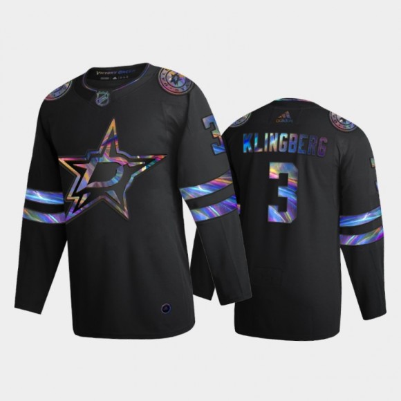 Men Dallas Stars John Klingberg #3 Iridescent Holographic Black Authentic Jersey