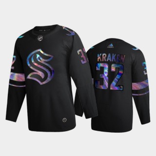 Seattle Kraken Kraken #32 Throwback Black Iridescent Logo Holographic Jersey